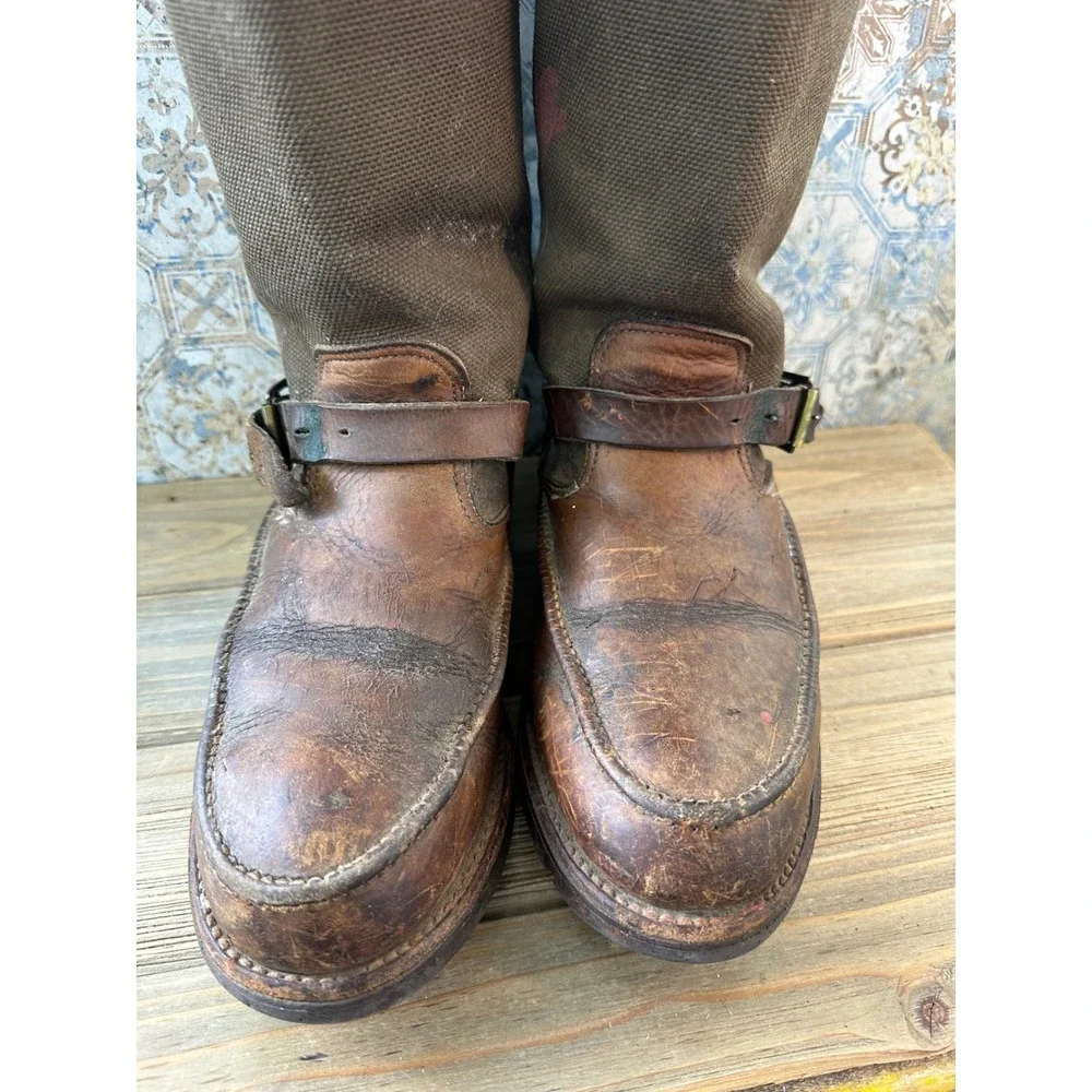 Vintage Chippewa Canvas Leather Tall Hunting Boots Work Mens 9 D Brown
